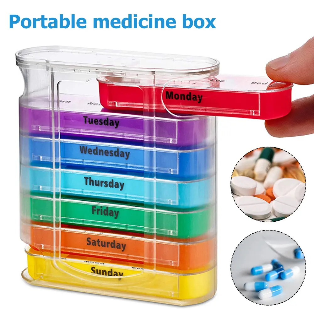 NEW Pill Container Weekly 7 Days Pill Container 28 Compartments Pill Organizer Pill Dispenser Plastic Pill Storage Dispenser 7-Day Usage  Pill Holder for Home Travel Healthcare Medicine Aid Transparent
