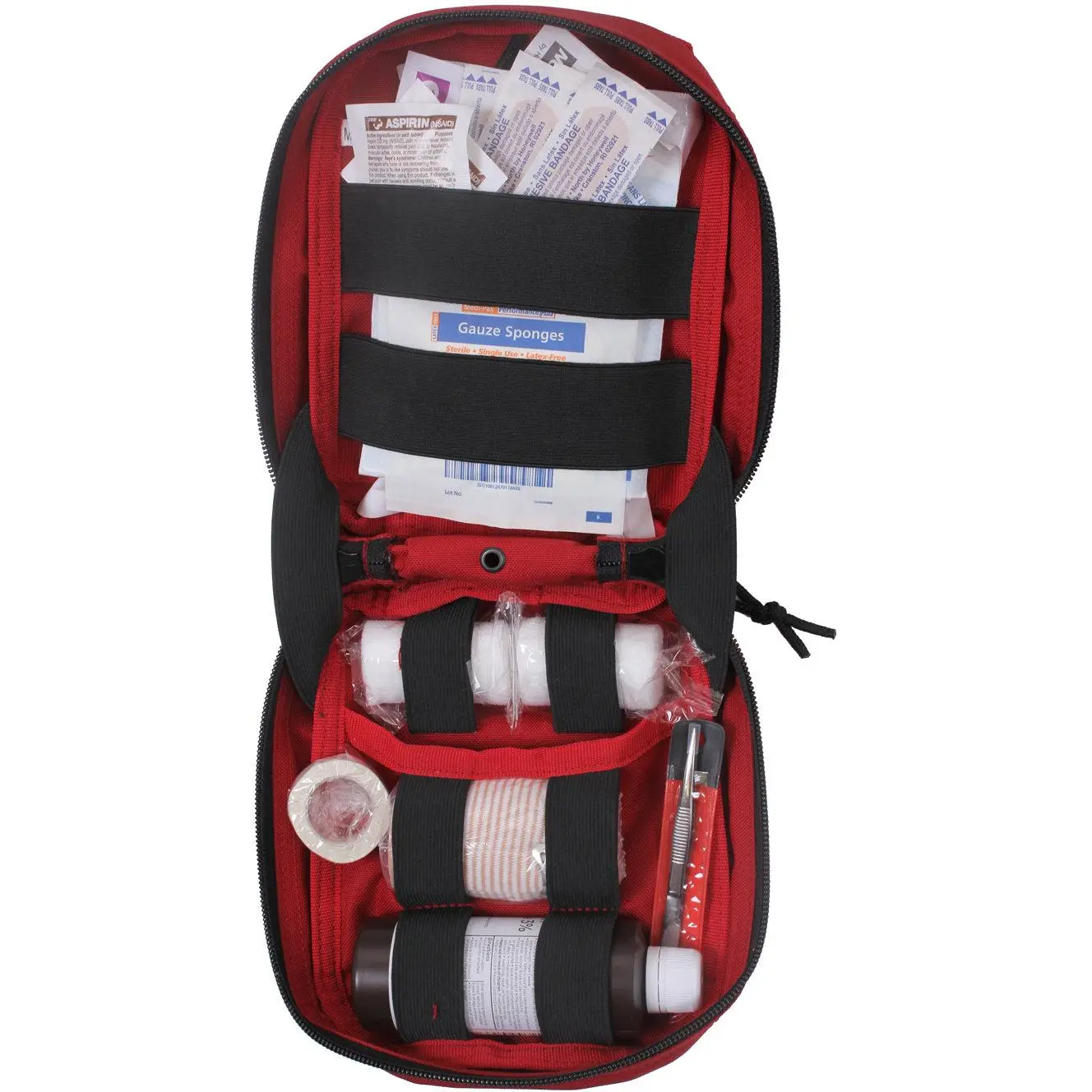 Red M.O.L.L.E. Tactical Emergency Kit Pouch, Compact Water-Resistant First Aid Gear with 40 Medical Supplies