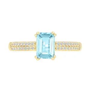 Aquamarine Solitaire Ring on White Sapphire Band