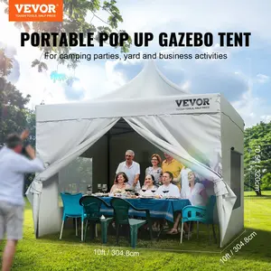 【fathersdaygift】VEVOR 10x10 FT Pop up Canopy with Removable Sidewalls, Instant Canopies Portable Gazebo & Wheeled Bag, UV Resistant Waterproof, Enclosed Canopy Tent for Outdoor Events, Patio, Backyard, Party, Camping