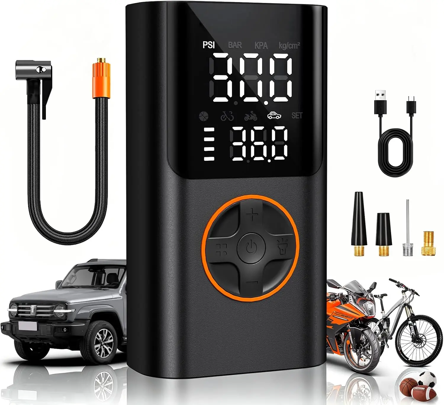 【ToolUpgrade】Portable Air Compressor Tire Inflator - 180PSI Portable Cordless Mini Air Pump with Digital Pressure Gauge, 3X Fast Inflation and Auto Shutoff Function, Suitable for inflating Balls, Motorcycle, Bicycle and Car Tires!