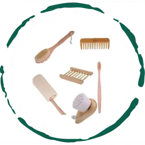 Bamboo Accessories Bundle. 6-Pack Eco-Friendly Bathroom Essentials with Natural Bamboo Brushes, Bamboo Comb, Loofah, Soap Dish & Toothbrush Wooden