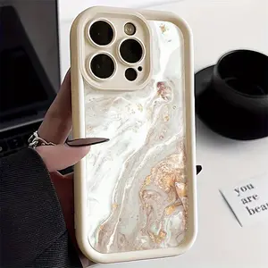 A Marble-Patterned High Bamboo Matte TPU Case for iPhone 17 Pro Max 16 16e 15 14 Plus 13 12 Mini 11 Air X XS Straight Edge Drop-Resistant Rugged Durable Cover Shell Valentine's Day Gift 2D printing
