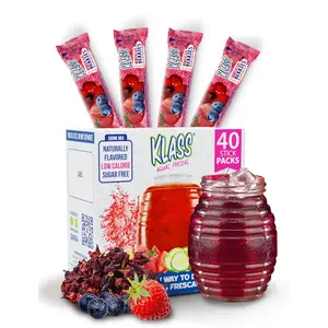 Klass Aguas Frescas | Drink Mix Hibiscus Berries | Sugar Free! (Pack of 4, 40 Count Powder Stick Packs) Shake it up!