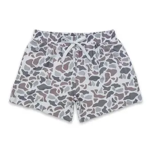 Kids' Western Camouflage Bold Print Cotton Swimwear Shorts, Boys' Adjustable Waist Drawstring Closure Summer Camo Shorts, Casual Swimsuit Bottoms