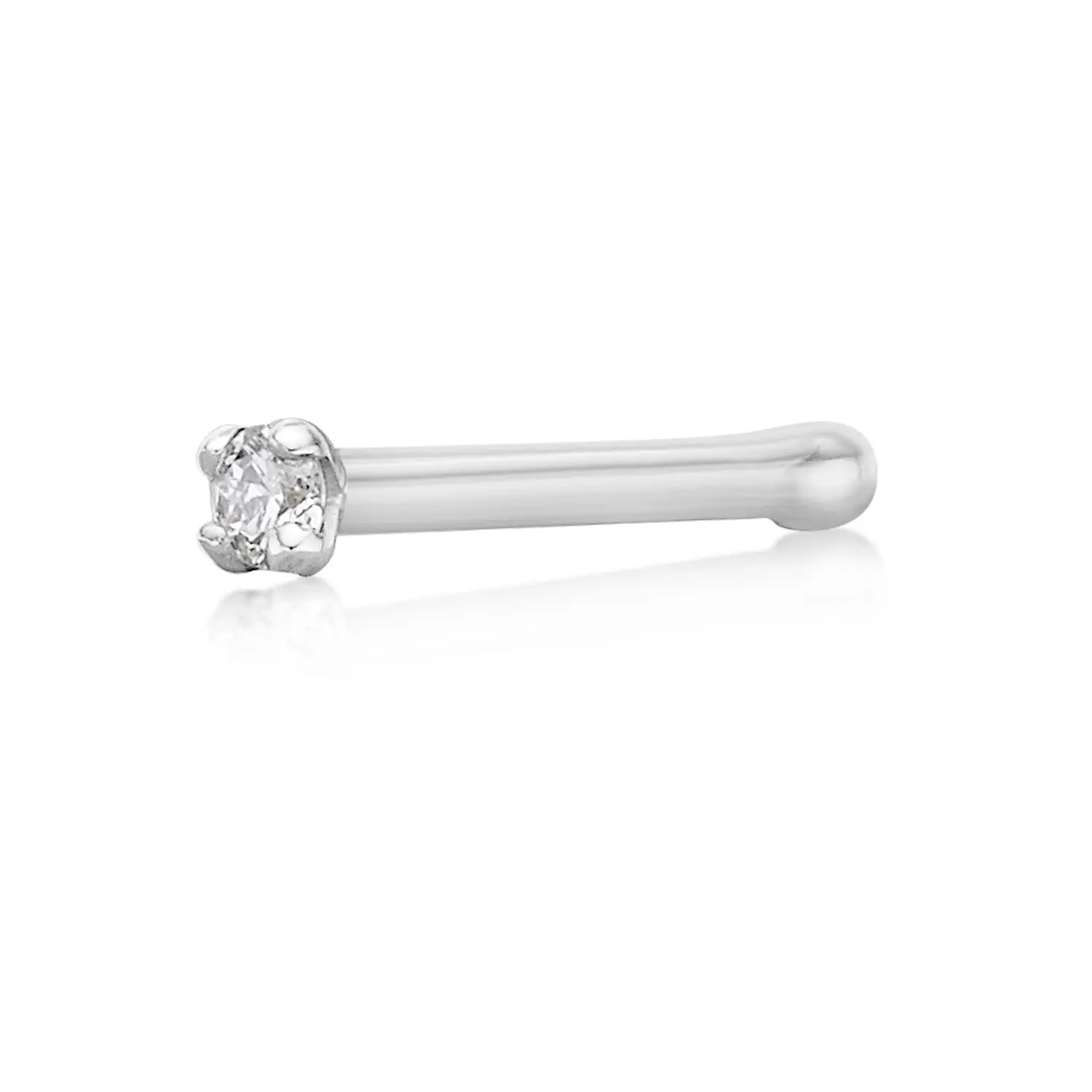 14K Gold Straight Bone Diamond Nose Stud - 22G