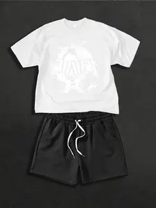 Trendy Halloween Ghost Skeleton Short Sleeve & Shorts Set - Casual Wear