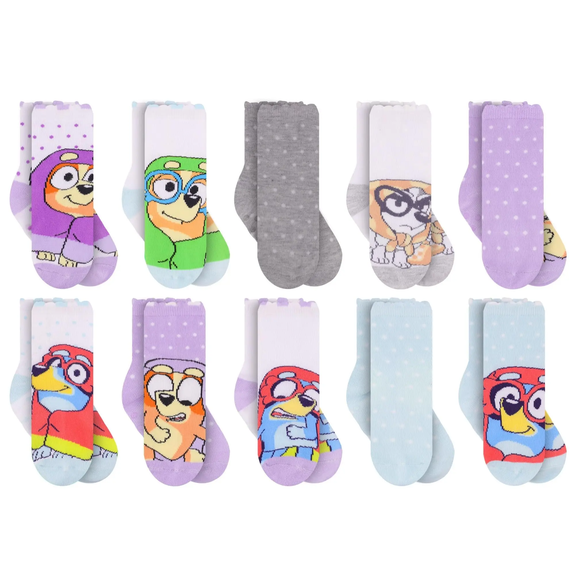 Bluey Socks 10 Pack Toddler Socks with Grips for Boys and Girls 2T–4T – Non Slip Crew Socks – Great Gifts Set