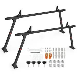 Garvee Adjustable Aluminum Truck Ladder Rack 35.4–71" with 800 lbs Capacity, Two-Bar Heavy-Duty Pickup Bed Support Featuring 8 No-Drill C-Clamps for Kayak, Surfboard, Lumber & Ladders - Black