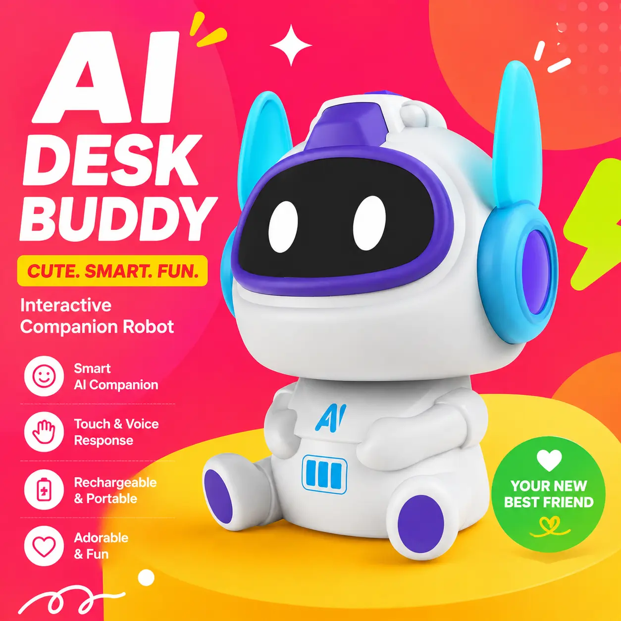 Intelligent Voice Control AI Robot, Custom Personality Interactive Talking Companion, Desk-Size Delight Screen-Free Tech Toy, Gift for Teens Smart Multi-Mode Robot Vacuum Cleaner