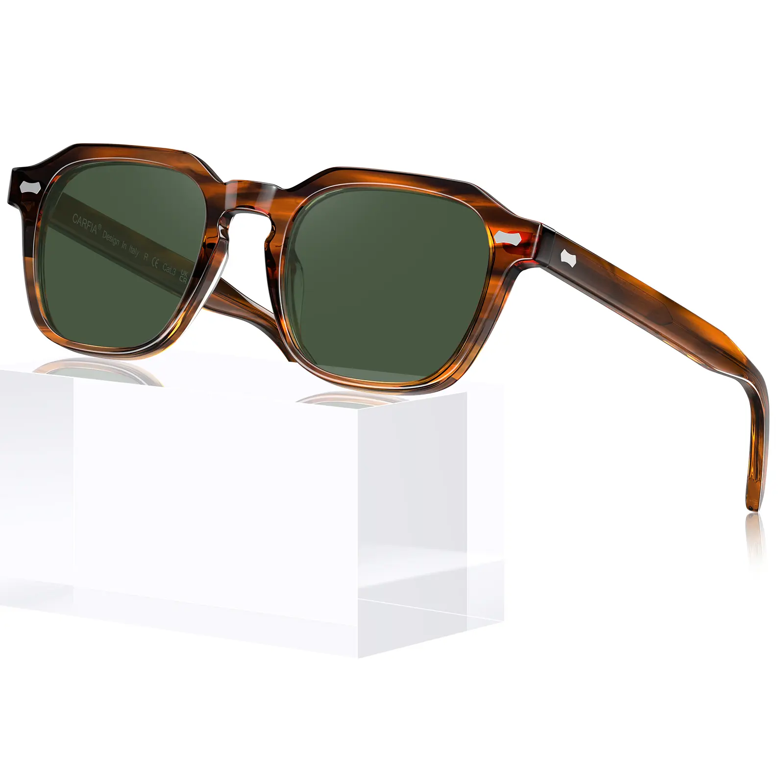 CARFIA Men's Polarized Sunglasses - TAC Polarised Lens, UV400 Anti-UV, Classic Full-Rim Hypoallergenic Acetate Square Frame Stripes Eyewear for Driving, Fishing (CA5405)