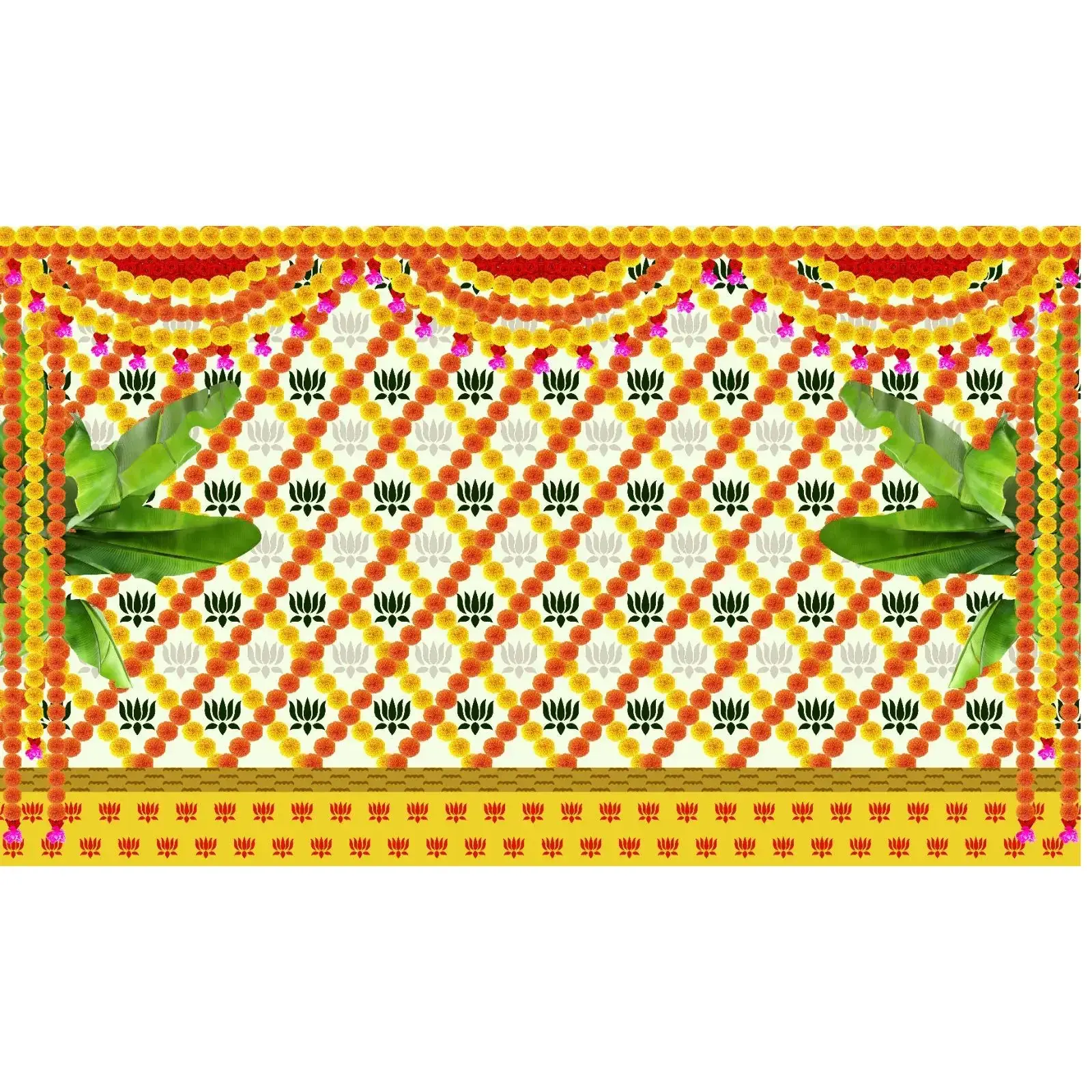 Traditional Indian Backdrop Banner for Diwali, Wedding, Housewarming - 5 x 8 Feet Fabric Backdrop (1015)