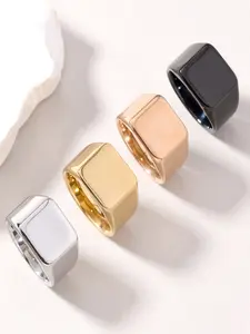 Punk Style Stainless Steel Ring for Men, Unique Square Smooth Finish Titanium Ring, Bold Fashion Statement Jewelry, Stackable Rings, Stacking Rings