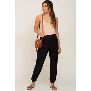 Black Drawstring Accent Maternity Joggers