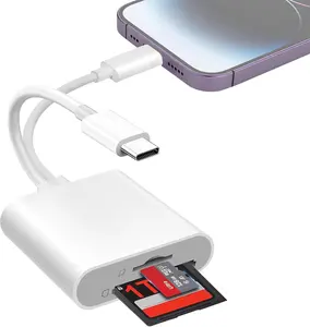SD Card Reader for iPhone, iPad, USB-C & Lightning Dual Connector Digital Camera Adapter to iPhone, High-Speed Trail Camera Memory Card Viewer, Support SD/Micro SD Cards, Plug and Play