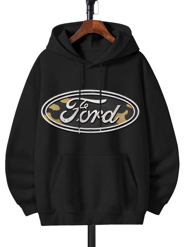 Ford Camo Hoodie for Men | Black Graphic Sweatshirt | Trendy Streetwear Pullover | Perfect Gift for Him or Car Lovers