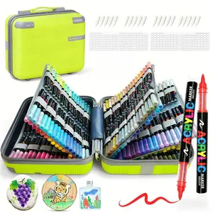 Guangna 408 Color Acrylic Markers, Professional Design Drawing Pens, Soft Tip Fine Touch, Continuous Ink Control, Straight Liquid Type, Portable Case, Art Supplies