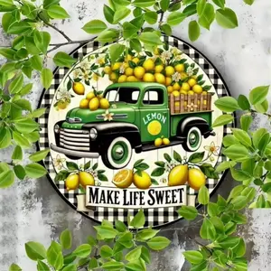 Tin Lemon Checkered Wall Decor for Man Cave Industrial Retro Home Decor Aluminum Art Accent Wall