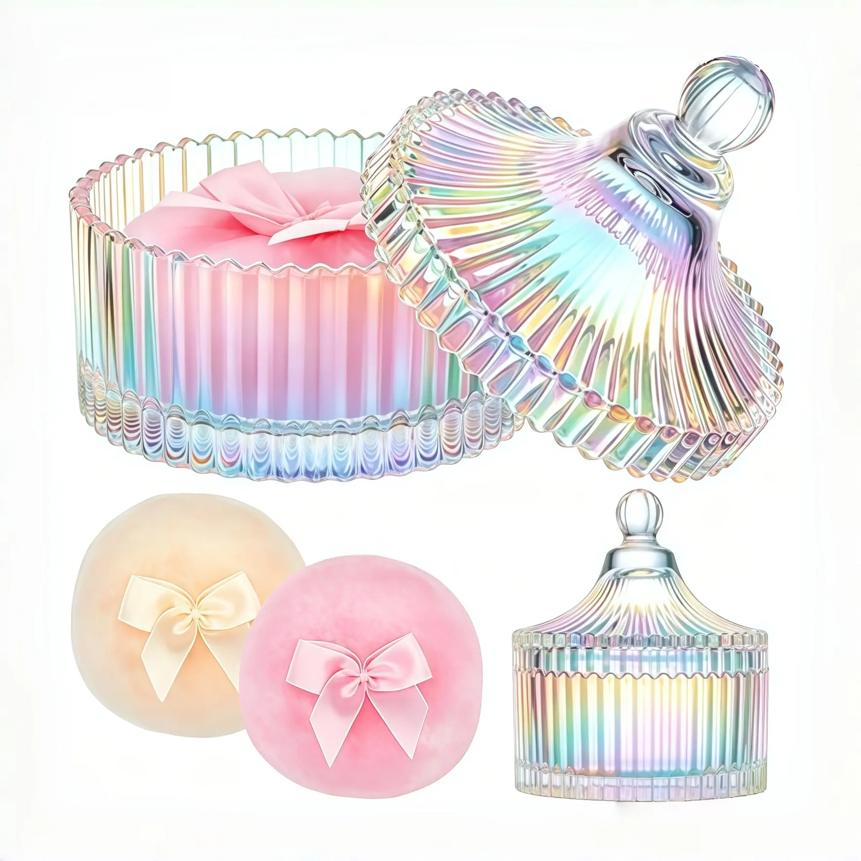 Glass Loose Powder Storage Container Crystal Glass Jar Decorative Jar with Fluffy Makeup Puff fits Vanity Decor Cosmetic Organizer Box with Wet and Dry Dual Purpose Makeup Puff Holder for Female Beauty Enthusiasts Bathroom Vanity Desk Decor Accessories