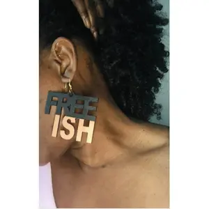 Hand Painted "Free Ish" wooden dangle Juneteenth earrings