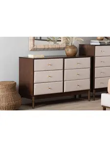 Baxton Studio 193271449484 Nikolai Mid Century Fabric Wood 6 Drawer Dresser, Beige & Wenge Brown