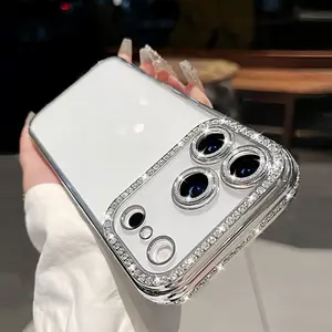Luxurious Gold Plated Rhinestone Phone Case Cover, Transparent Design, Compatible with iPhone 17 16 15 14 13 12 11 Pro Max, 11, 12, 13, 14, 15, 16 Pro, Plus Models