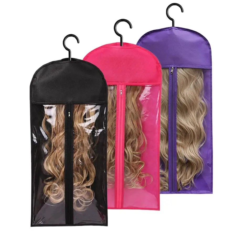 Visible Wig Storage Bag with Hooks, 3 Counts Dustproof Zipper Wig Storage Hanger, Wig Tool, Wigs Accessories for Salon & Home Use