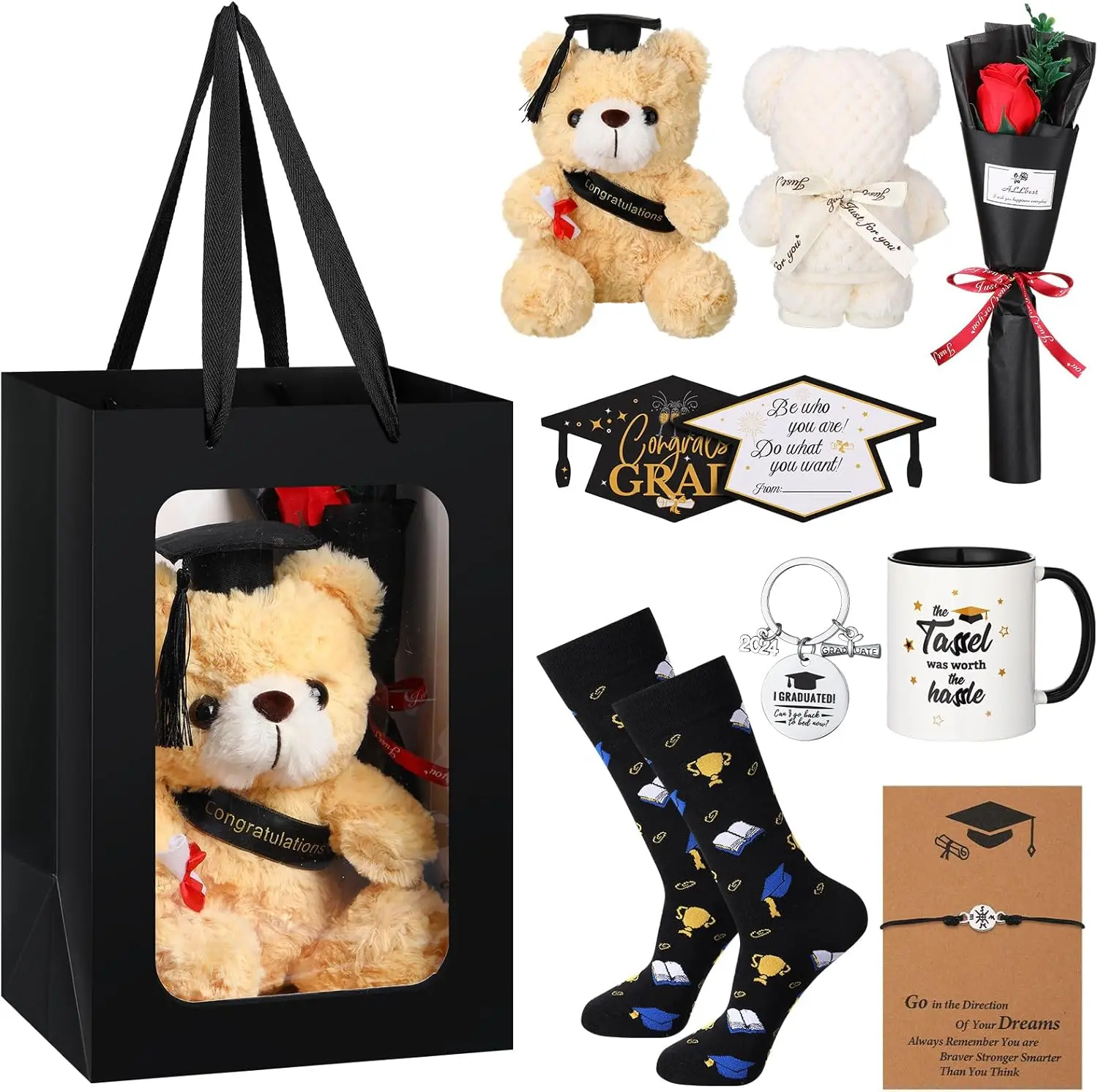 9 Pcs Class of 2026 Graduation Bear Gifts Sets Graduation Bear Congrats Grad Card for Congratulations Gift