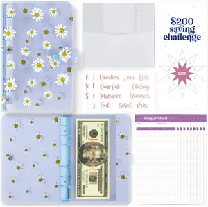PVC A6 Budget Binder with Cash Envelopes for Budgeting - Cute Daisy Blue Money Organizer for Cash Budget Binder, Clear Budgeting Planner Money Savings binder, Savings Challenges book