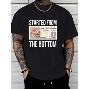 100% Cotton Men'S Black Cotton T-Shirt - Started From The Bottom Graphic Tee - Soft Breathable Crew Neck Shirt - Regular Fit Everyday Casual Streetwear Machine Washable All-Season Apparel, Summer Comfort Clothing, Bold  Golf Gift T-Shirt For Men And Women