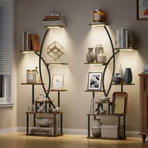 BACEKOLL 8-Tier Modern Metal Storage Shelf with Lights - Bookshelf & Decor Display Organizer for Bedroom, Living Room summerwins