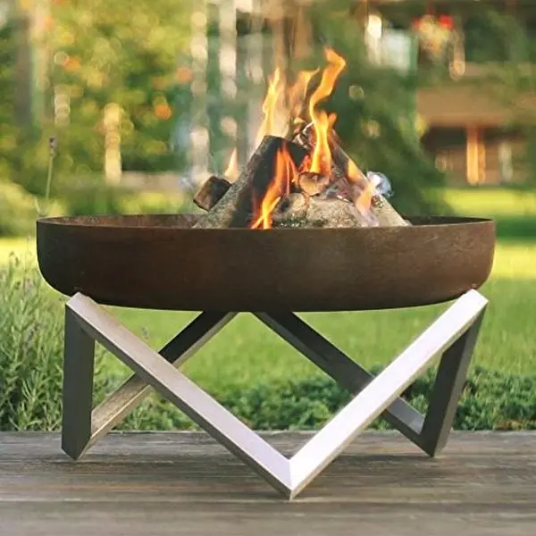 212 MAIN Curonian Z630 Free-Standing Outdoor Metal Fire Pit - Medium, Rust Finish, Stainless Steel Legs, 14x25x25 in, 37 lbs, Enhanced Durability & Reliability, Rust-Resistant Solid Steel Free-Standing Outdoor Fireplaces, Open Flame, Campfire / Bbq Party