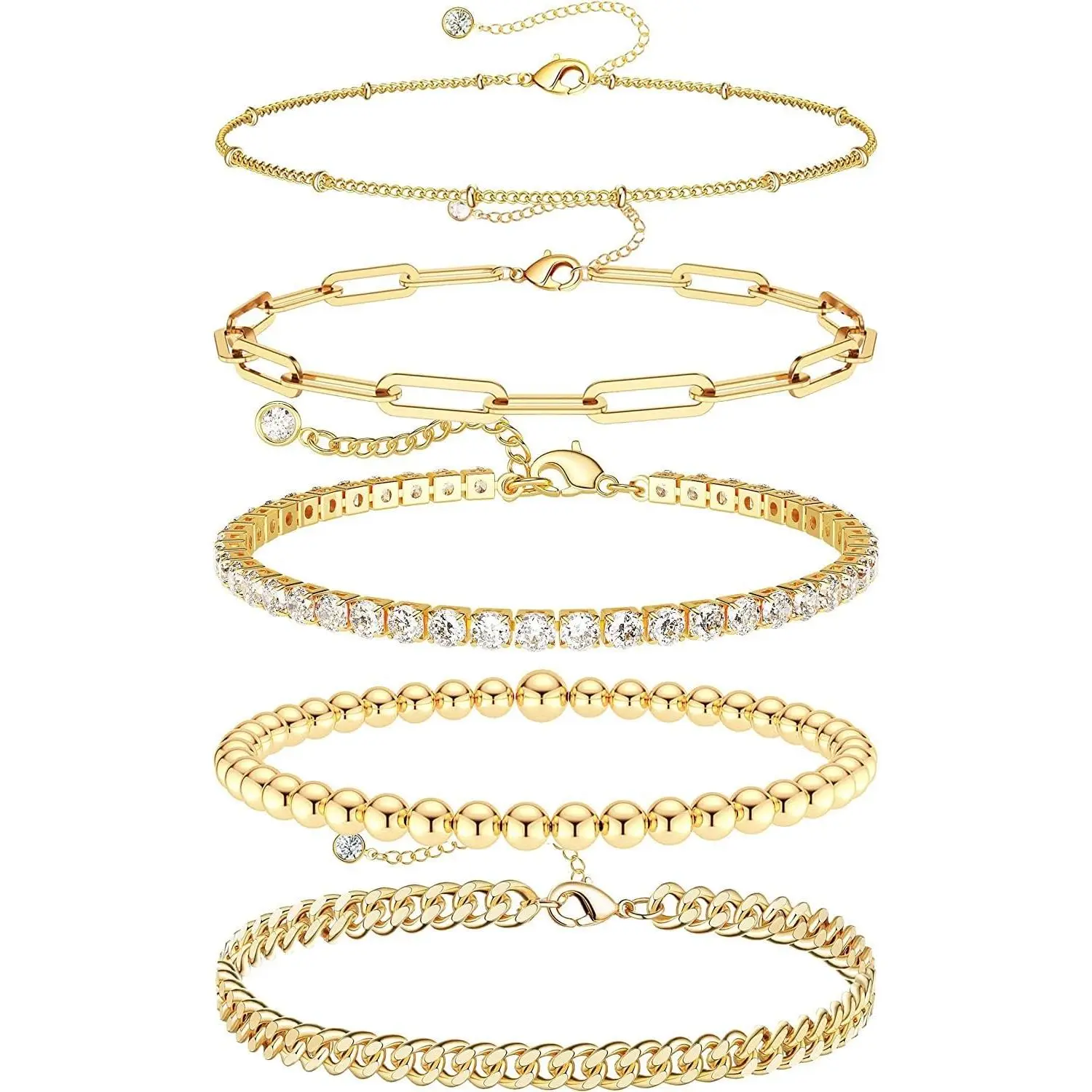 Moodear Dainty Bracelets for Women Trendy Jewelry Paperclip Box Herringbone Figaro Rope Matching Bracelets Pack Gifts for Mother's Day Gifts Jewellery Bangle Charms Elegant