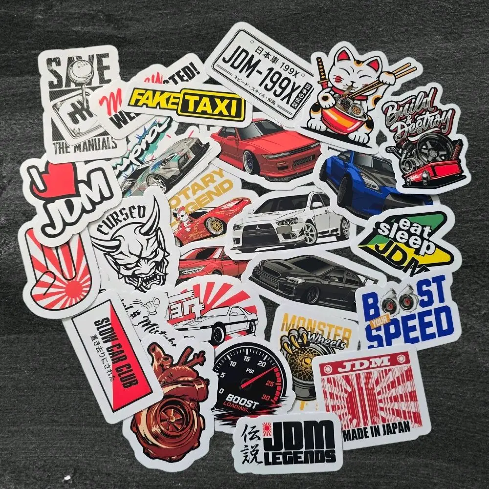 25PCS JDM Car Sticker Pack - Waterproof Vinyl Decals, Drift Turbo JDM Icons for Laptops, Water Bottles