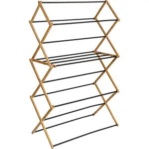 Bamboo Folding Clothes Drying Rack| Large Capacity, 14 Coated Dowels, 28 Feet of Drying| Eco-Friendly, Collapsible Indoor Rack for Apartments, Homes & Dorms