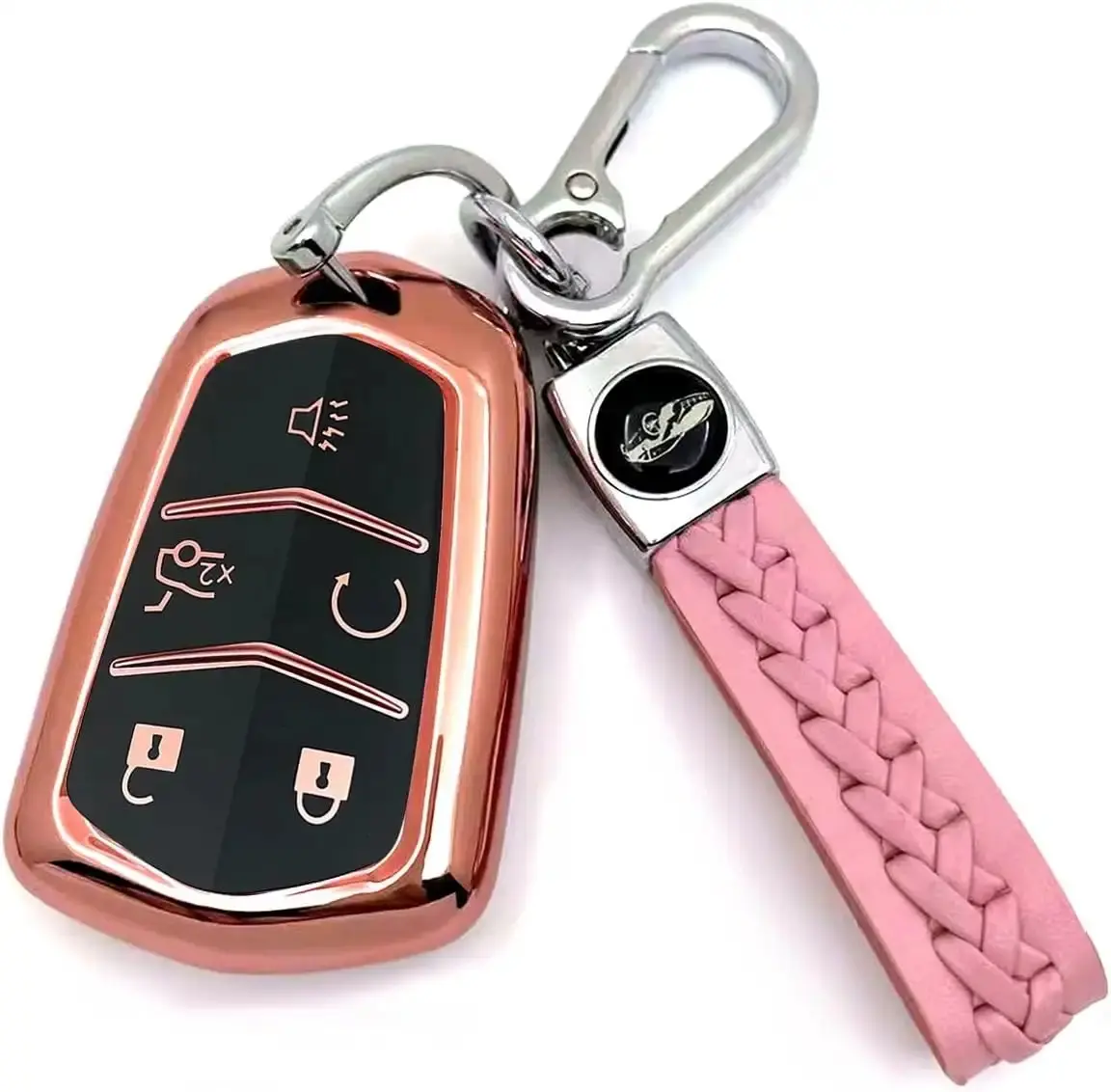 Key Cover + Sheepskin Metal Key Chain (Pink)