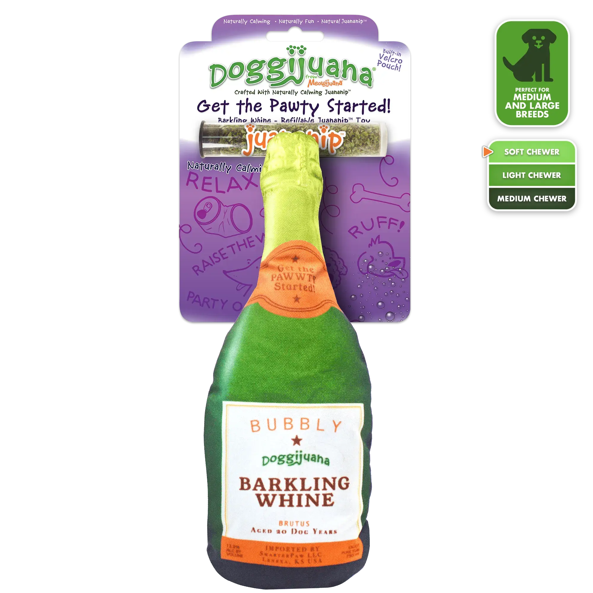 Get the Pawty Started Barkling Whine Champagne Refillable Dog Toy
