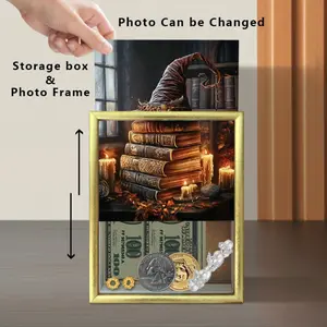 1 pc Wooden Money Box,  2D Flat, Coin Storage Rack, Accessory Storage Box, Photo Frame, Wooden Framed, Money Box, Room Decor, Desktop Decoration, Suitable for Display on Dressing Tables, Romantic Gifts, or Prayer Tables.