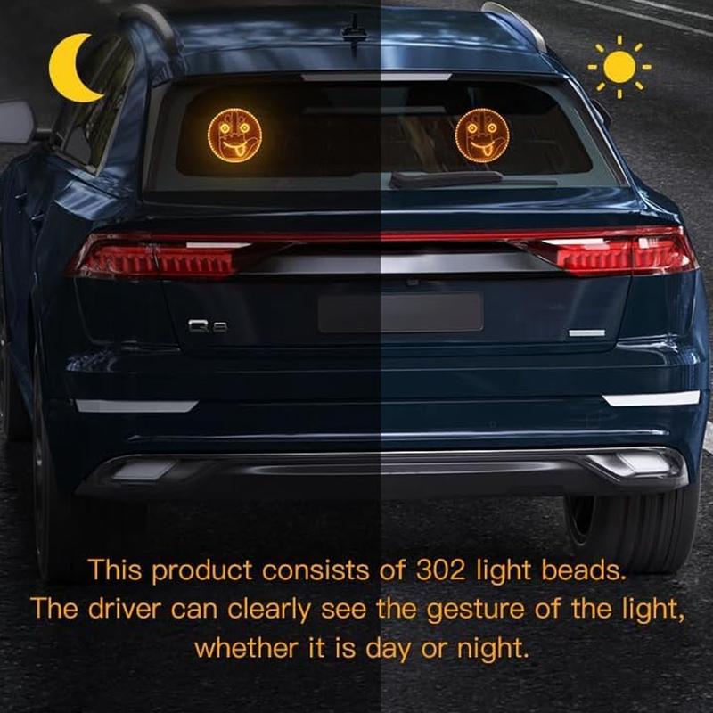 LED Car Rear Window Emoticon Light Gesture & Remote Controlled Yellow Safety Lamp Fun Night Driving Warning Accessory