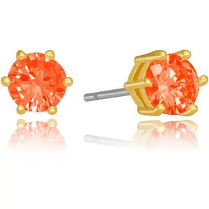 LIFETIME JEWELRY Cubic Zirconia Circle Birthstone Stud Earrings 24k Gold Plated (01 January - Garnet)
