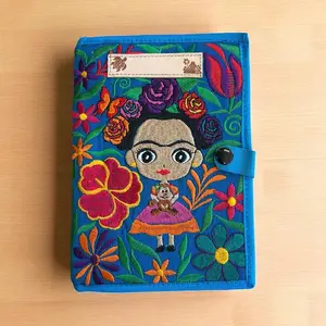 Frida Kahlo Embroidered Notebook - Non-Customized Floral Design & Colorful Embroidery - Reusable Notebook Cover
