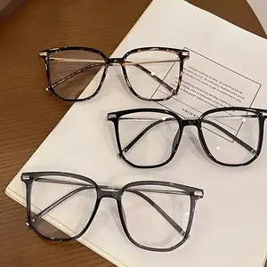 Oversized Cat Eye Blue Light Blocking Glasses For Women Men Non-prescription Clear Leopard Print Lens Round Frame Anti Eyestrain Glare Protection Computer Gaming Glasses