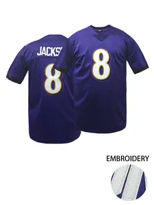 Men's Baltimore #8 Football Jersey, Loose-Fit Short Sleeve Embroidered Rugby Jersey, Football T-Shirt, Sports Clothing, Breathable V-Neck, All-Season Comfort, Machine Washable, for Team Sports, Casual & Game Day, Stylish Jersey