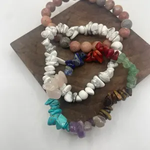 Unisex natural Howlite , chakra chip & rhodonite Crystal Bracelet Lot Of 3 (12A)