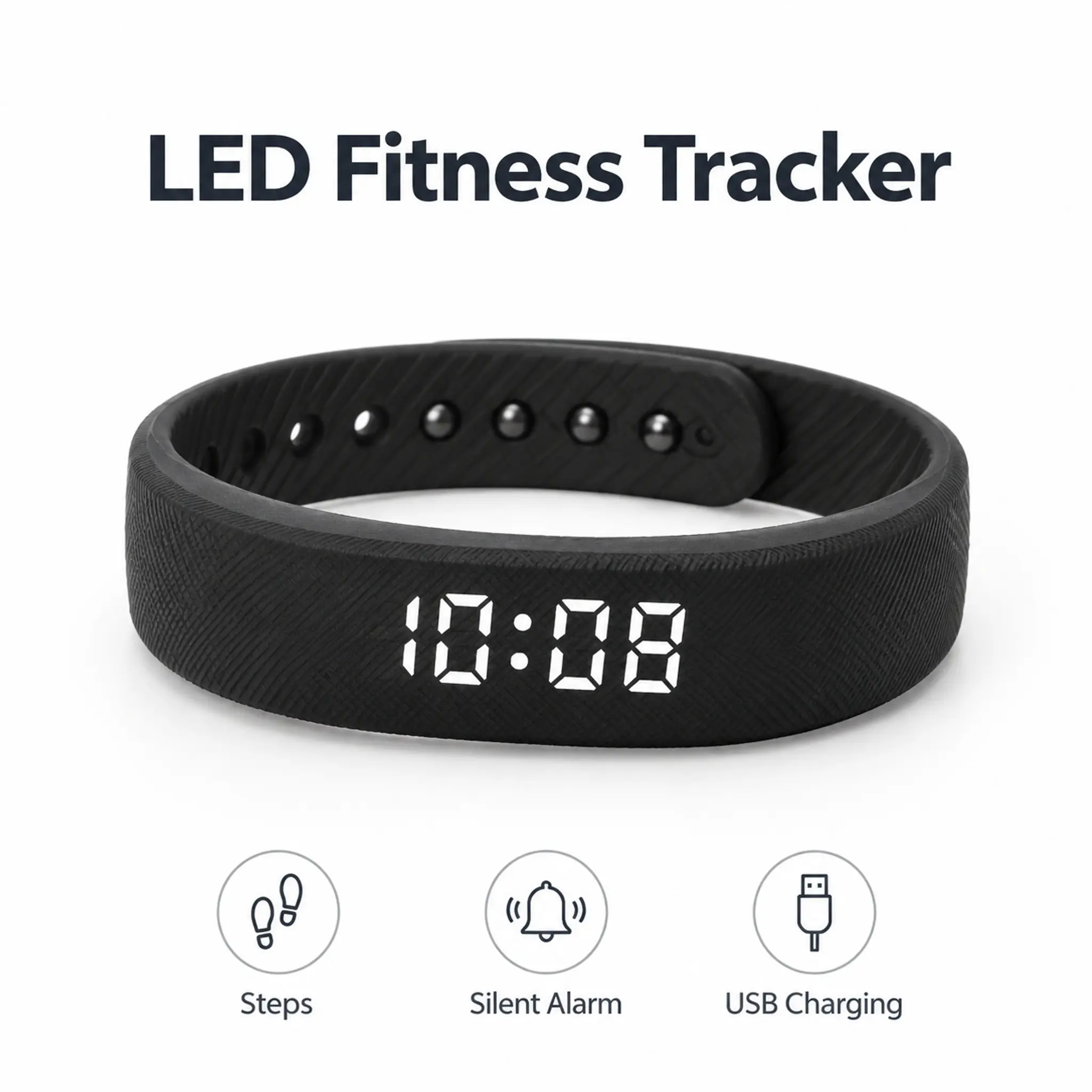 Quriov LED Fitness Tracker Watch with Step Counter, Silent Vibration Alarm and USB Charging, No App Pedometer Wristband for Men, Women and Teens
