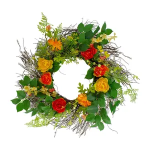 Ranunculus and Rose Floral Spring Wreath  Orange and Yellow