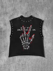 Men's Skull Hand Print Casual Vest, Dark Cool Style, Must-Have for Men, Regular Fit + Unique Design, Fashion Versatile, Comfortable Skin-Friendly