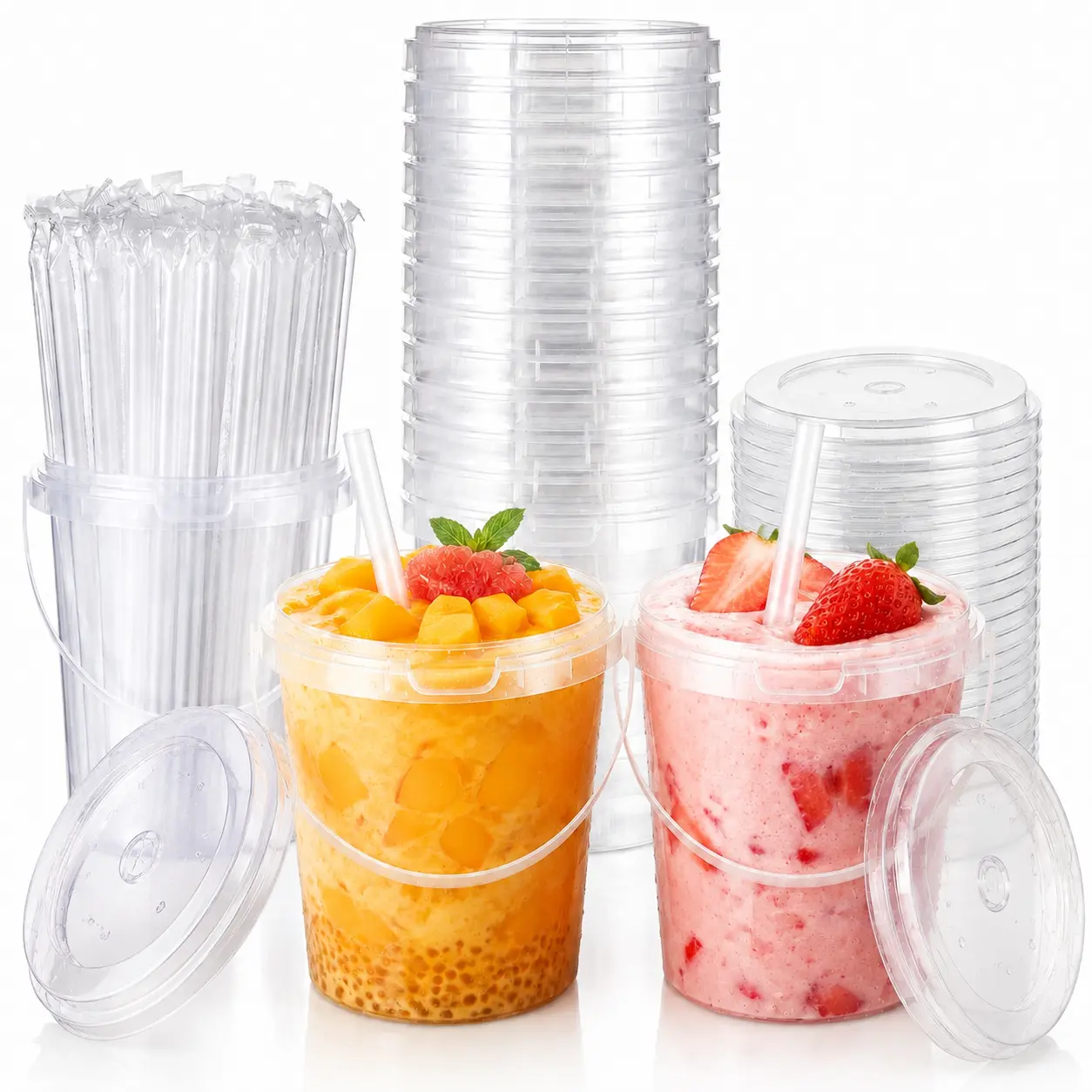 15 Pack 34oz Clear Plastic Cups with Lids & Straws, Extra Large To Go Cups for Iced Coffee, Smoothies, Lemonade & Summer Drinks, Sturdy Disposable Cups for Beach, Party & Outdoor Use,Kitchen Drinkware Set,Home Kitchen Drink Set