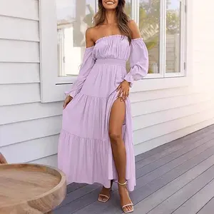 Sweet Off Shoulder A-line Boho Party Maxi Dress