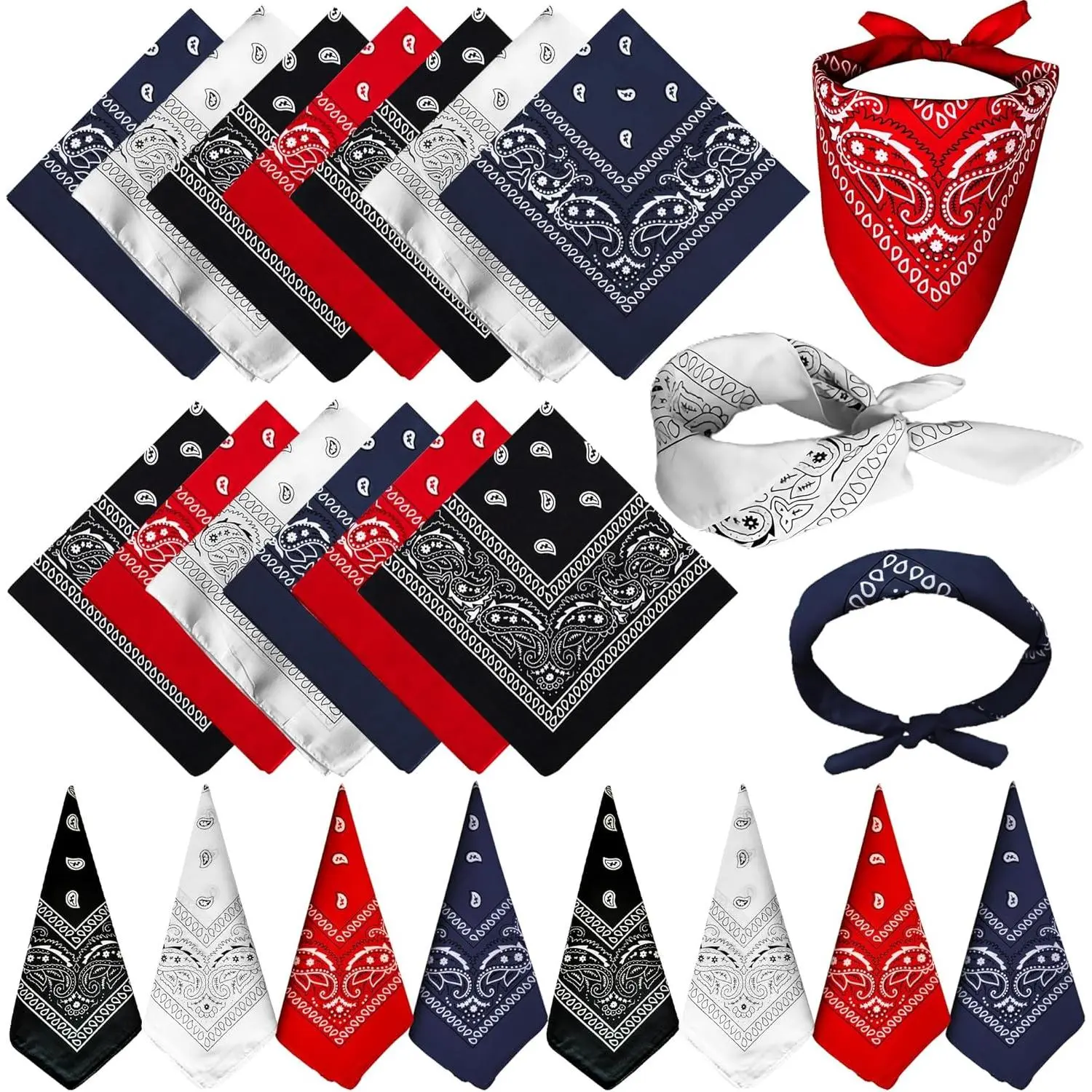 24 Pack Paisley Bandanas Bulk Unisex Cowboy Bandanas  Scarf Necktie  Cover